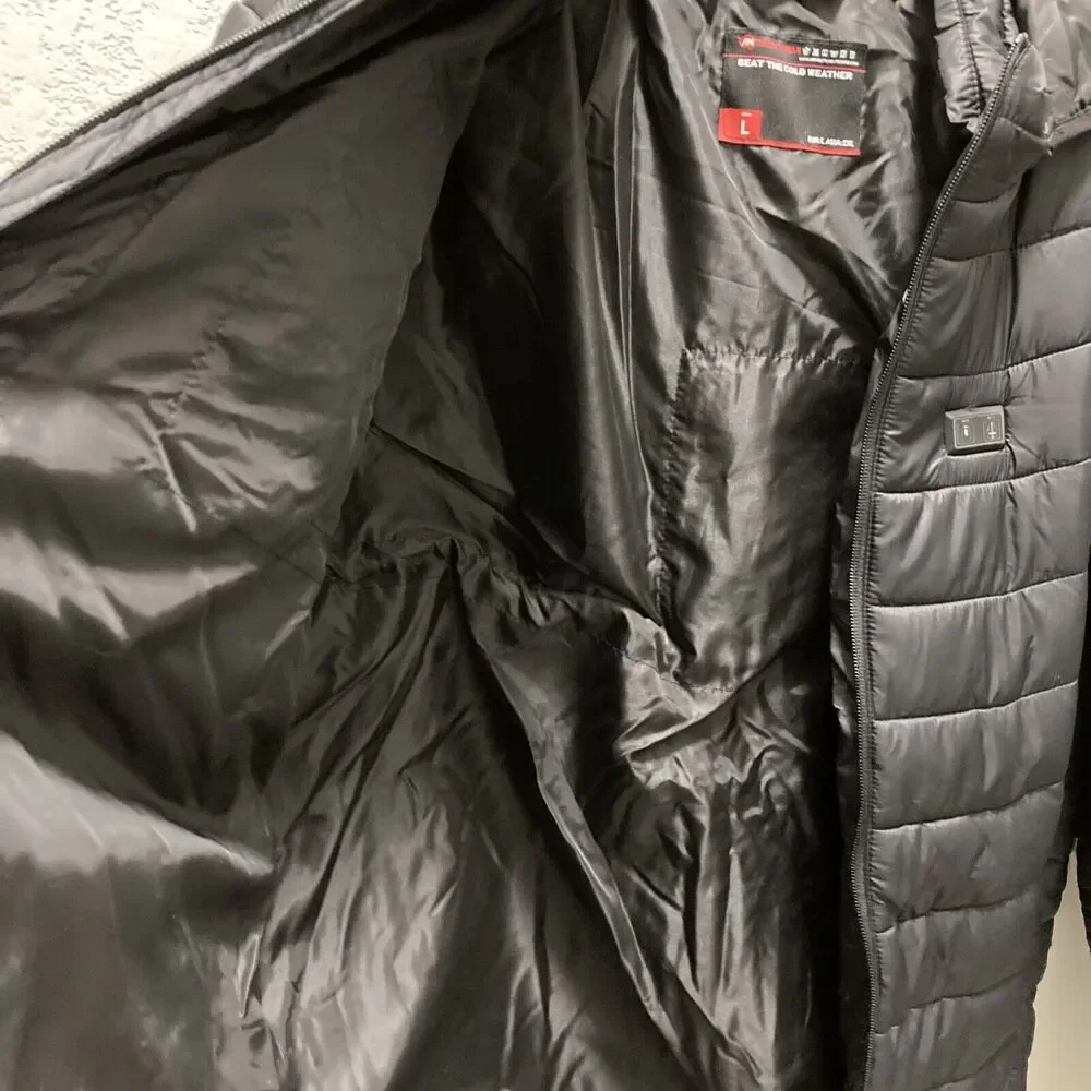 Antarctica Gear Heated Puffer Jacket Black Hood Men Size Large w Battery 16000
